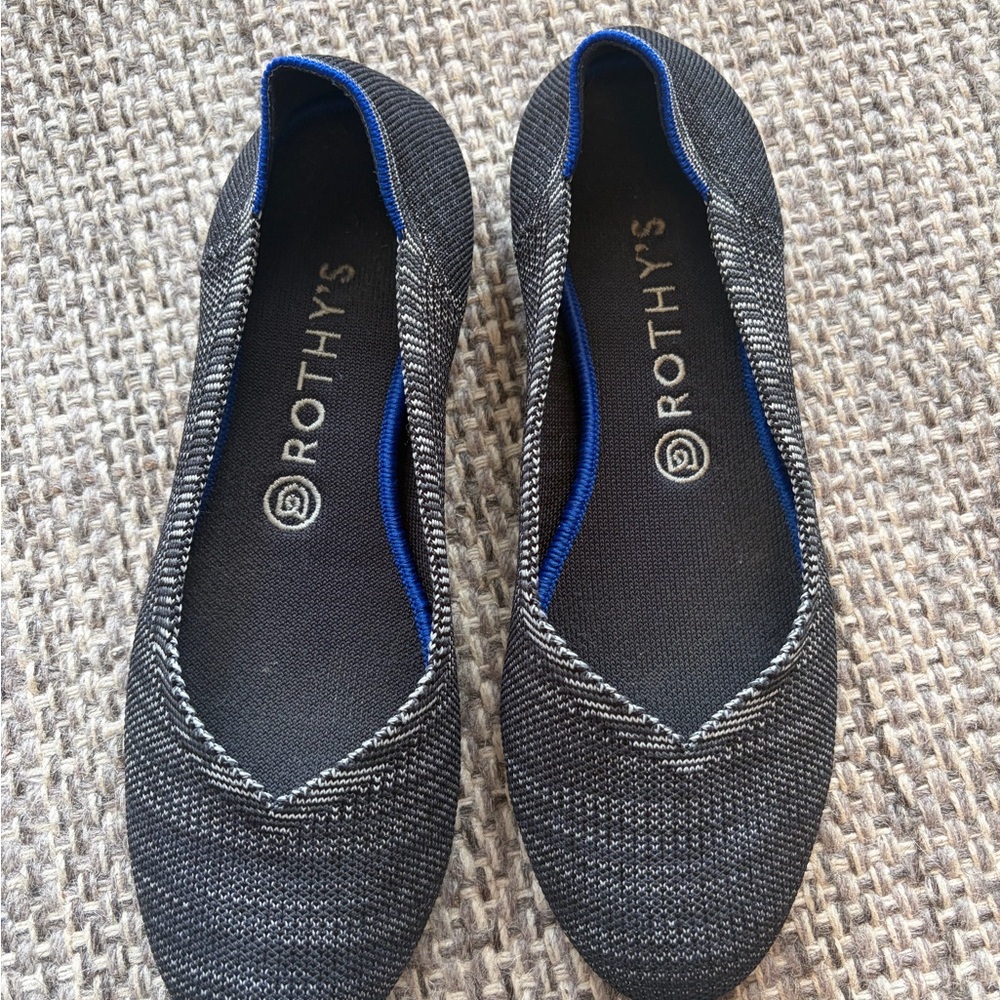 Rothy's Women's Black and Gray Flats with Blue Trim size 9.5